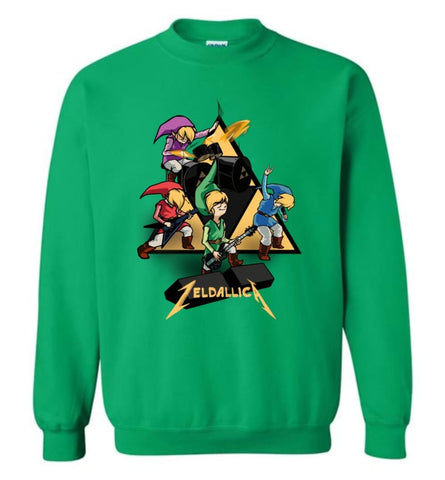 Zeldallica T Shirt Zelda Link Metalli Ca T Shirt Video Game And Music True Fasn Sweatshirt - Irish Green / M