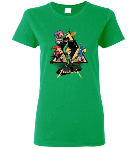 Zeldallica T shirt Zelda Link Metalli ca T shirt Video Game And Music True Fasn Women Tee - Irish Green / M